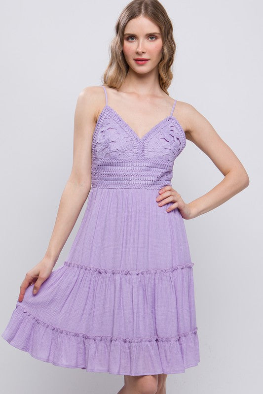 Womens Lavender Laced Paneled Dress