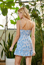 Load image into Gallery viewer, Womens Blue Floral Print  back zipper closure and adjustable shoulder straps dress
