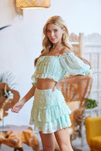 Load image into Gallery viewer, Womens Mint Pom Pom Top and Skirt Set
