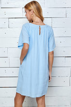 Load image into Gallery viewer, Womens Blue Keyhole Closure Tunic Dress

