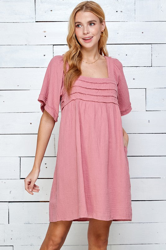 Womens Mauve Tunic Dress  with Side Pockets