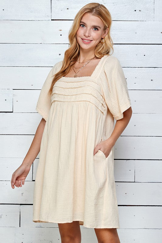 Womens Cream Side Pockets Tunic Dress