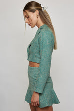 Load image into Gallery viewer, Womens Teal Long Sleeve Tweed Crop Vest
