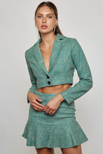 Load image into Gallery viewer, Womens Teal Long Sleeve Tweed Crop Blazer
