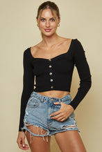 Load image into Gallery viewer, Womens Black Heart Neckline Long Sleeve Sweater Crop Top
