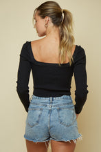 Load image into Gallery viewer, Womens Black Heart Neckline Long Sleeve Sweater Crop Top
