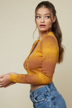 Load image into Gallery viewer, Womens Ombre&#39; Brown Button Detail Long Sleeve Collared Sweater Crop Top
