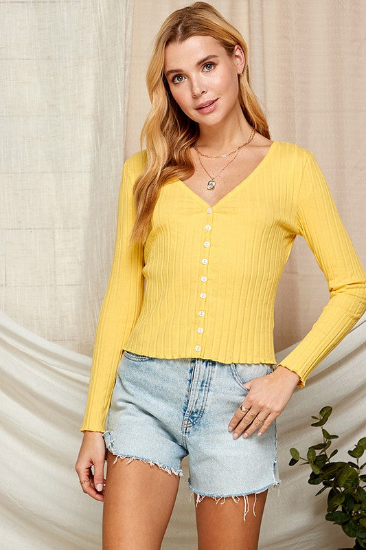 Kat Yellow Ribbed Long Sleeve Top