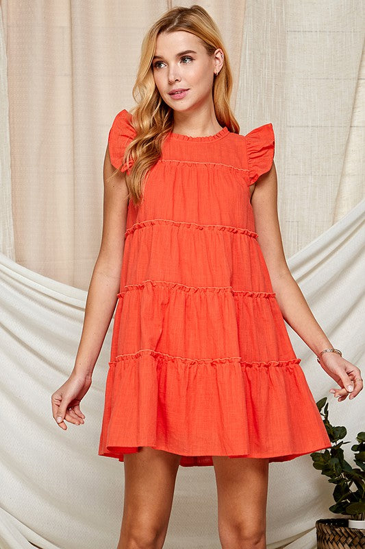 Katherine Coral Sleeveless Babydoll Dress