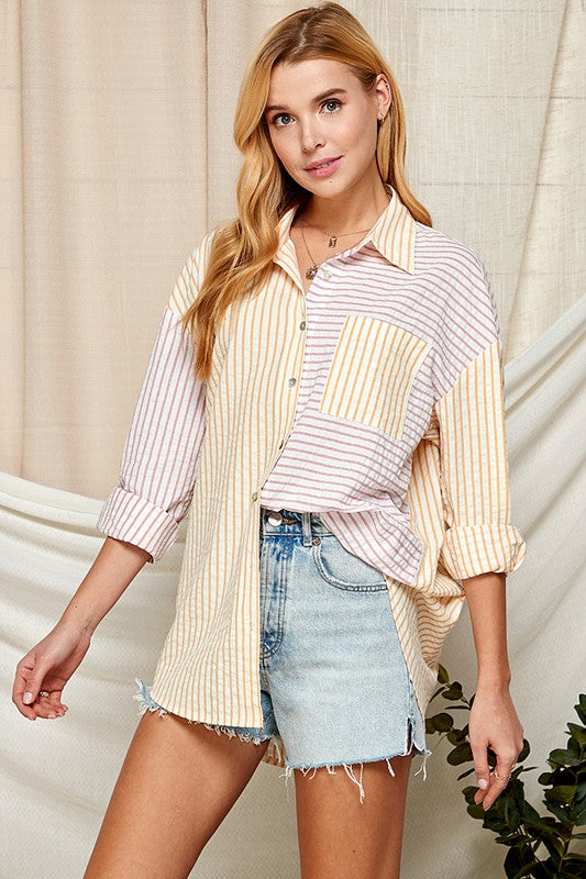 Womens Long Sleeve Stripe Contrast Shirt