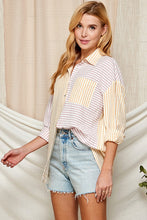 Load image into Gallery viewer, Womens Long Sleeve Stripe Contrast Shirt with a front Pocket
