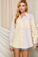 Load image into Gallery viewer, Womens Multi Yellow Long Sleeve Stripe Contrast Shirt
