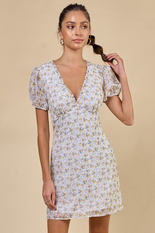 Womens Floral Print Mini Dress