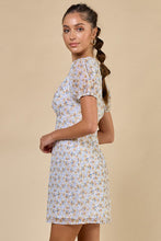 Load image into Gallery viewer, Womens Floral Print Puffed Short Sleeves Mini Dress
