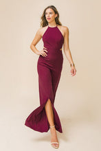 Load image into Gallery viewer, Womens Burgundy Wide Leg with Front Slit Jumpsuit
