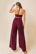 Load image into Gallery viewer, Womens Maroon Open Back Wide Leg Jumpsuit
