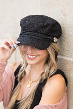 Load image into Gallery viewer, Womens Black Sparkle Coin Accent Newsboy Hat
