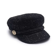 Load image into Gallery viewer, Black Sparkle Tweed  Coin Accent Newsboy Hat
