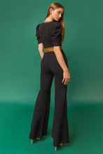 Load image into Gallery viewer, Gadot Black and Brown Faux Leather Flare Leg Jumpsuit
