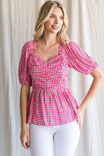 Load image into Gallery viewer, Womens Pink Gingham Check Ruched Baby Doll Top
