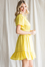 Load image into Gallery viewer, Womens Yellow Solid Slit Neckline Stretch-Band Waist Dress
