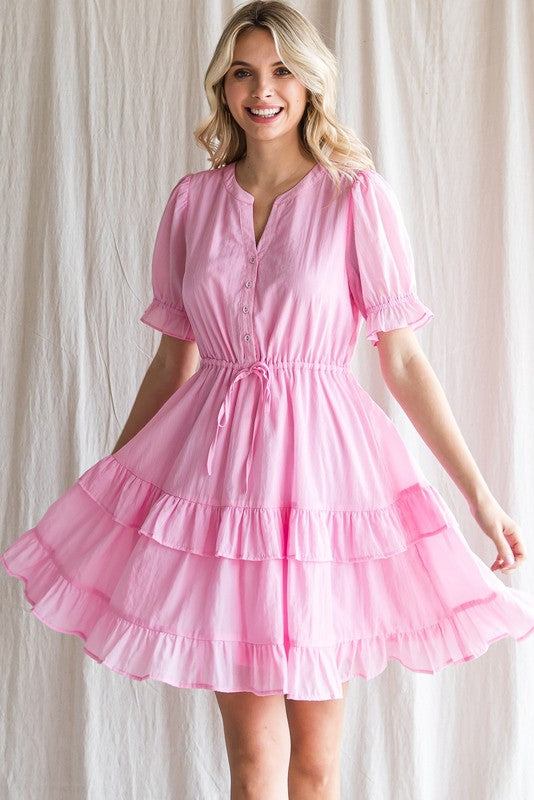 Womens Pink Solid Waist Drawstring Waist Band Dress
