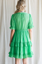 Load image into Gallery viewer, Womens Green Solid Waist Drawstring Waist Band Tiered Skirt Dress

