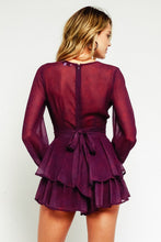 Load image into Gallery viewer, Womens Plum Self Tied and Tiered Skirt Romper
