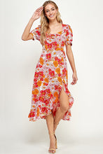 Load image into Gallery viewer, Womens Orange Flower Midi Dress

