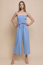 Load image into Gallery viewer, Womens Light Blue Linen Smocked Top and Wide Cropped Leg Jumpsuit

