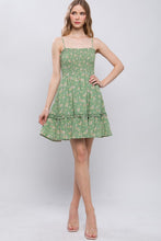 Load image into Gallery viewer, Womens Moss Floral Print Smocked Tiered Dress
