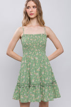 Load image into Gallery viewer, Womens Moss Floral Print Smocked Tiered Dress
