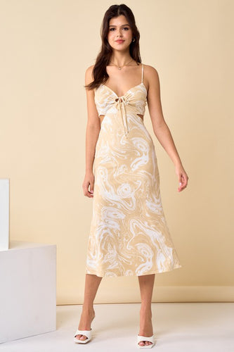 Womens Nude Side Cutout Maxi Dress