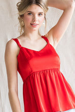 Load image into Gallery viewer, Womens Red Solid Satin Straps Baby Doll Cami Top
