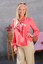 Load image into Gallery viewer, Lindy Fuchsia Tie-Neck Long Sleeve Blouse
