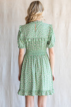 Load image into Gallery viewer, Womens Green Floral Point Frilled Baby Doll Ruffled Hemline Dress
