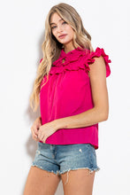 Load image into Gallery viewer, Womens Fuchsia Ruffle Self Tie Neck Top 
