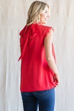Load image into Gallery viewer, Womens Red Solid Satin Mock Neck Ribbon Blouse

