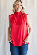 Load image into Gallery viewer, Womens Red Solid Satin Mock Neck Ribbon Top
