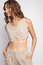 Load image into Gallery viewer, Womens Taupe Button Down Crop Vest
