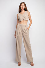 Load image into Gallery viewer, Womens Taupe Button Down Crop Vest and Matching Wide Leg Pants
