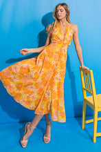 Load image into Gallery viewer, Womens Yellow Flower Sophisticated Fully Lined Midi Dress
