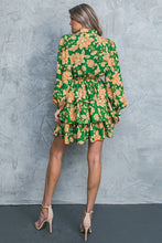 Load image into Gallery viewer, Bruna Green Tie-Neck Long Sleeve Layered Skirt Dress
