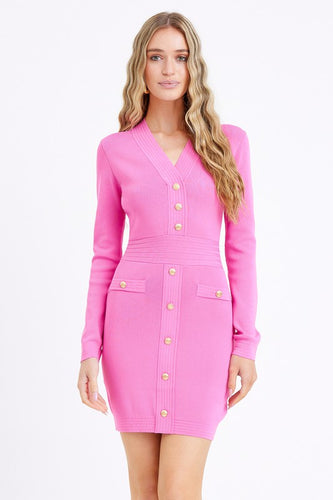 Womens Pink High-Ennd Knit Mini Dress