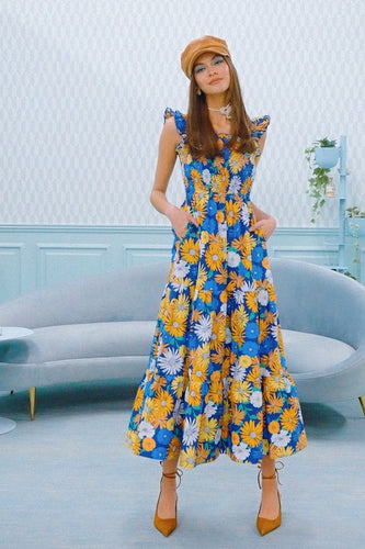 Amelia Flower Print Smocked Standout Summer Maxi Dress