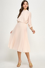 Load image into Gallery viewer, Womens Blush Mock Neck Pleated Midi Dress

