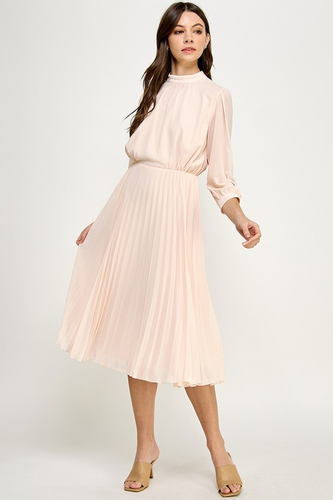 Womens Blush Mock Neck Pleated Midi Dress