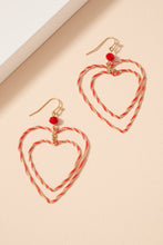 Load image into Gallery viewer, Womens Red Double Heart Dangle Earrings
