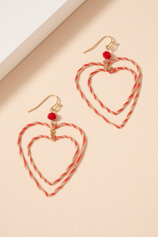 Womens Red Double Heart Dangle Earrings
