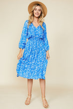Load image into Gallery viewer, Womens Blue Floral Made with Crinkle and Soft Woven 100% Rayon fabric Midi Dress
